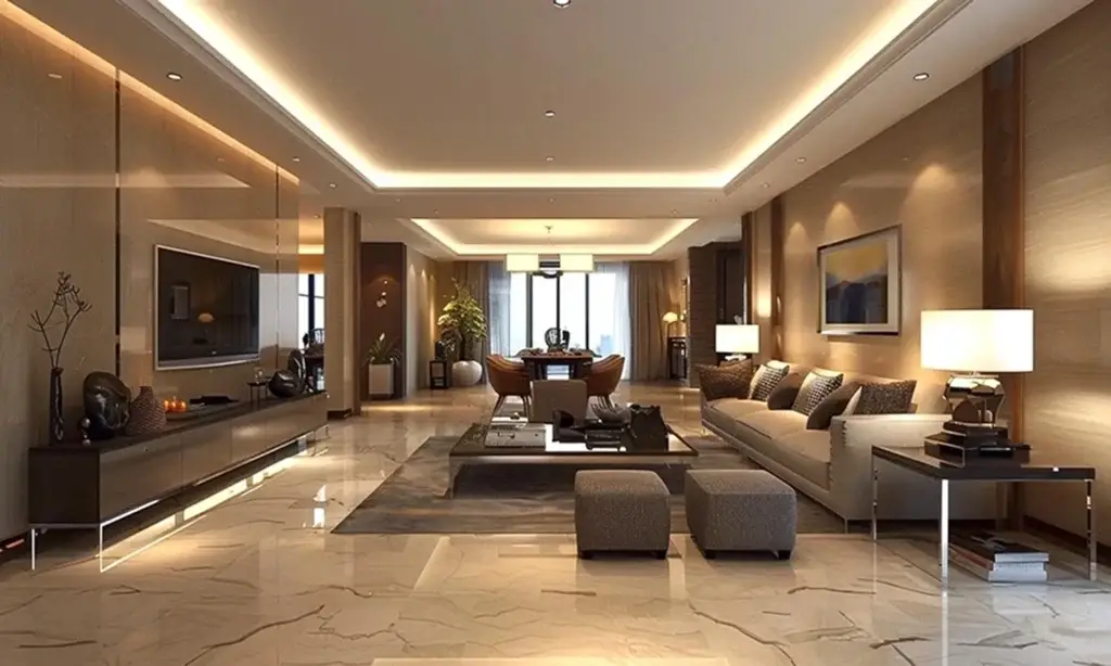 Spacious Pune apartment living room with contemporary decor, perfect for comfortable urban living at.