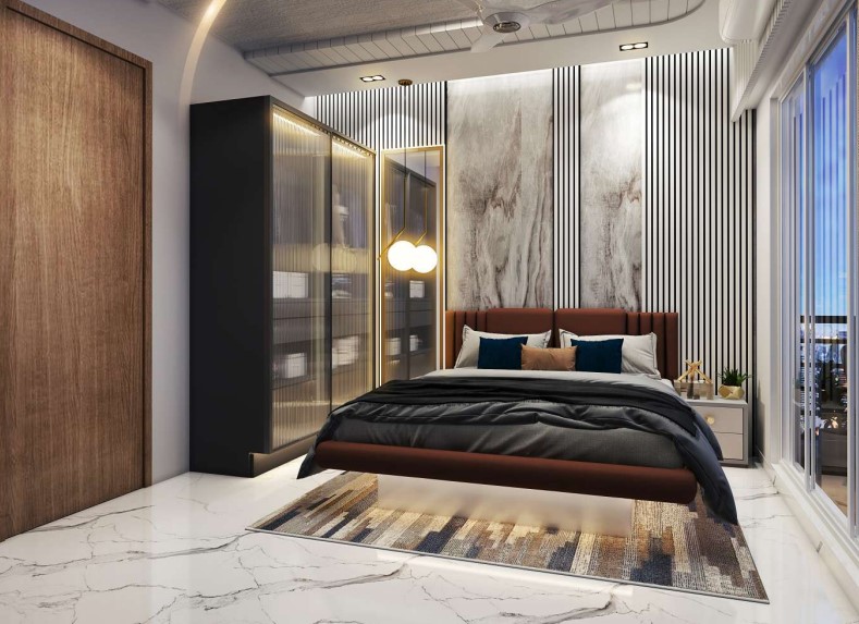 Luxury bedroom interior at Godrej Ivara Kharadi Pune for premium property investment.