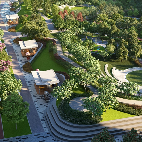 Modern residential complex at Godrej Ivara, Kharadi, Pune, with lush green spaces and contemporary a.