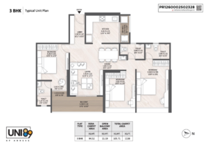 Uni 89 - 3 BHK Floor Plan