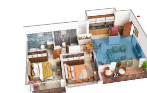 Anandtara Iris Residences 2 BHK Carpet Area - 847 Sq ft
