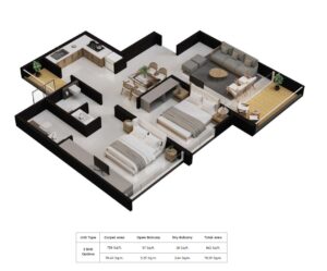 Mantra Melange 843 sqft 2 BHK